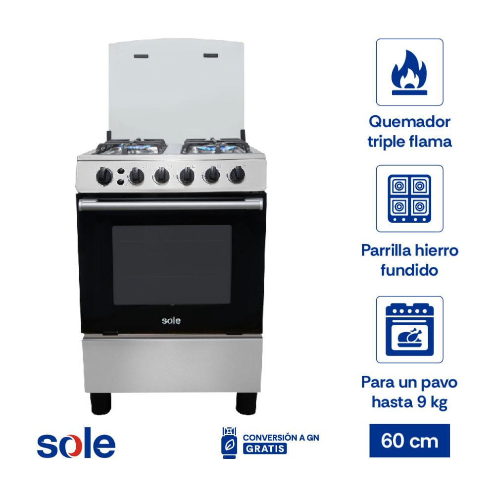 Cocina de Pie GLP Sole Punta Sal 4 Hornillas 60cm Gris