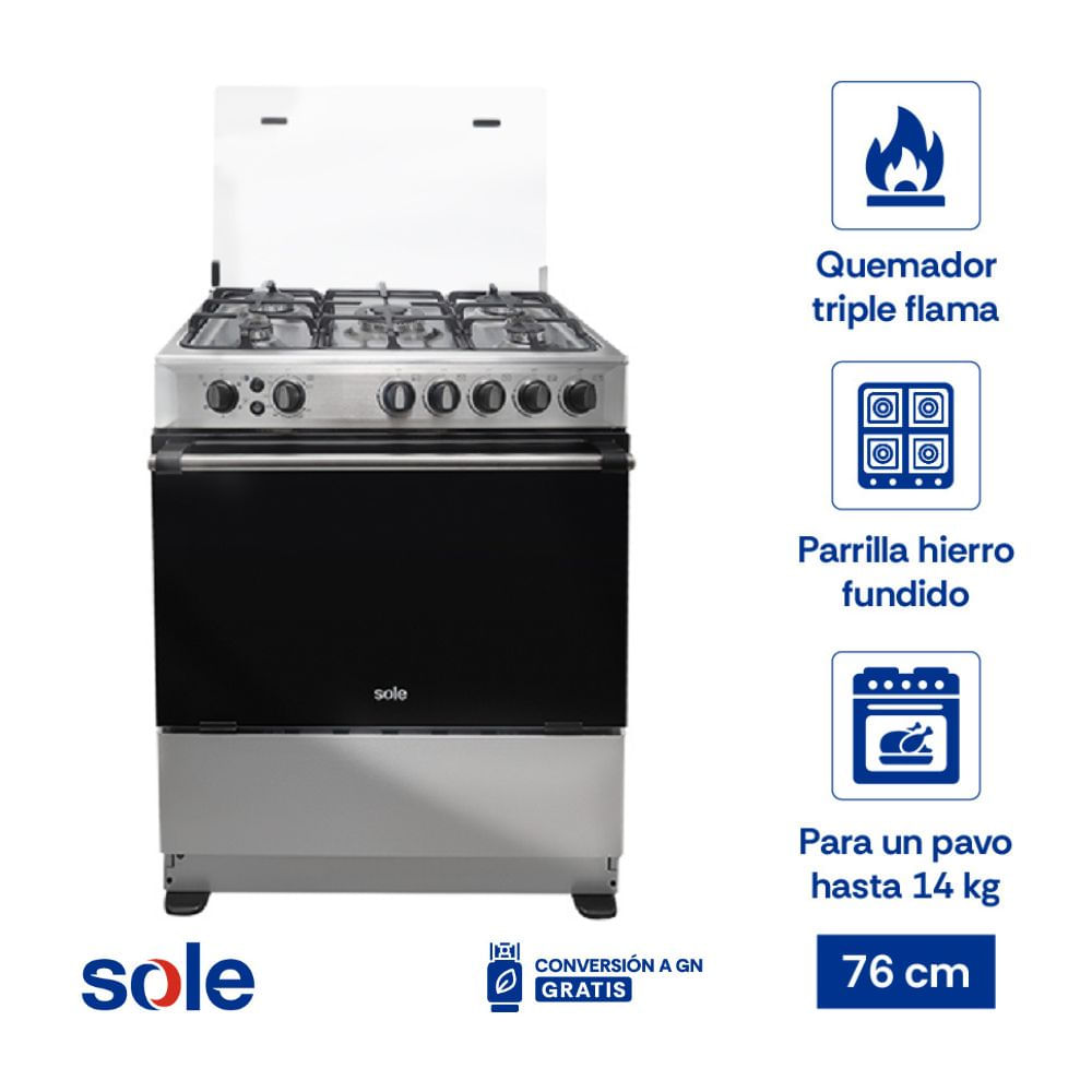 Cocina de Pie GLP Sole Classic Dubai 5 Hornillas 76cm Gris