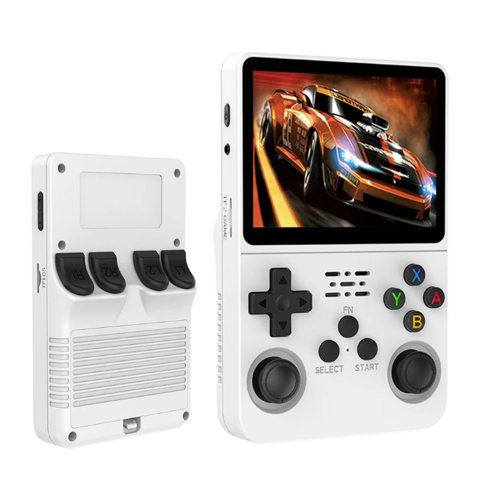 Console De Jeux Portable Rétro Avec Écran IPS 3,5 Pouces (640x480) – 128 Go, Double Joystick 3D, Batterie 3000 MAh, Système Double Open Source – Blanc