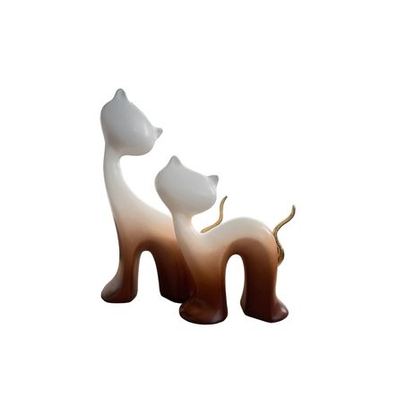 Adorno Pareja de Gatos Blanco Marron Satinado 30x07x17 cm / 21x05x14 cm Adorno Pareja de Gatos Blanco Marron Satinado 30x07x17 cm / 21x05x14 cm
