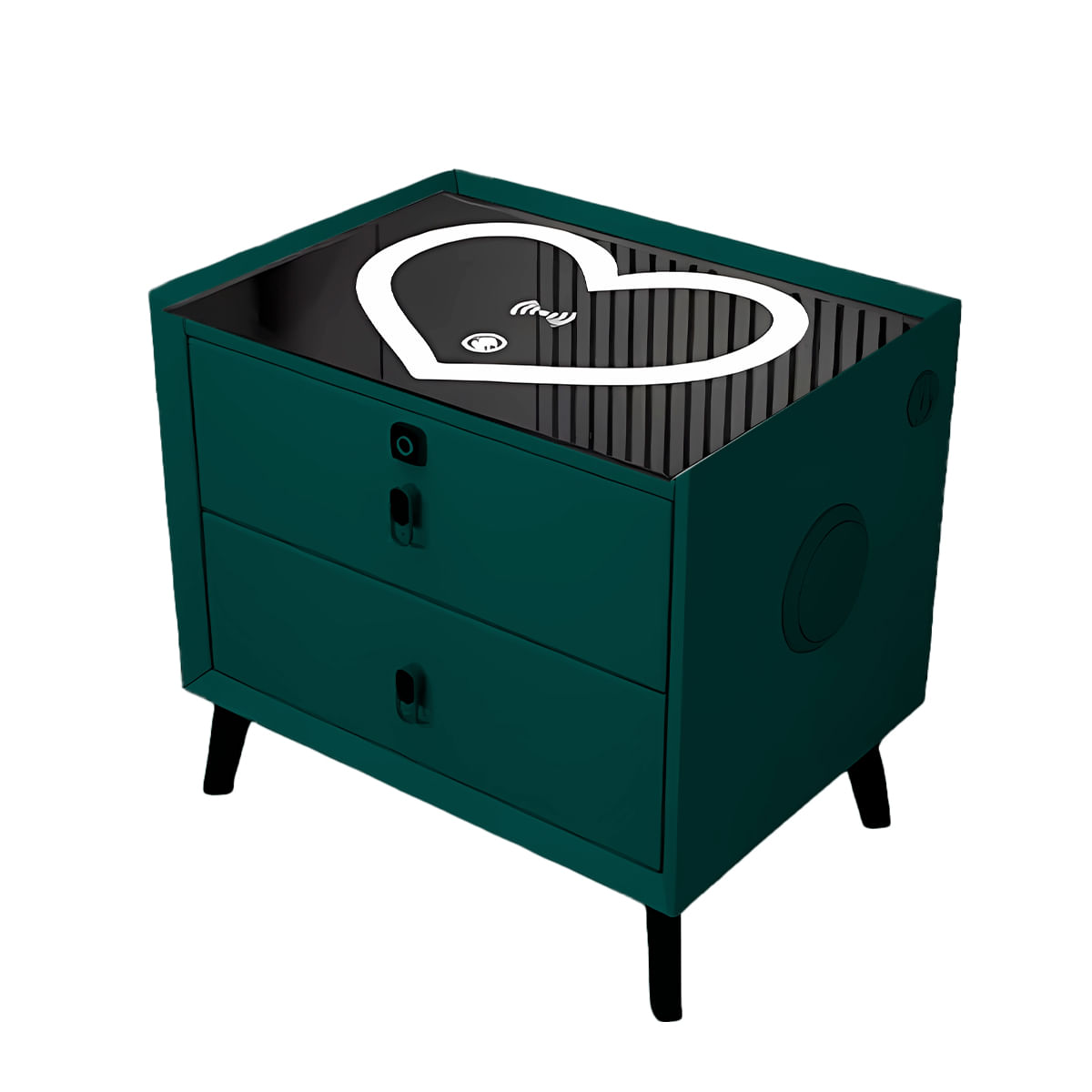 Mesa De Noche Smart Corazón con 2 Cajones | Verde Oscuro