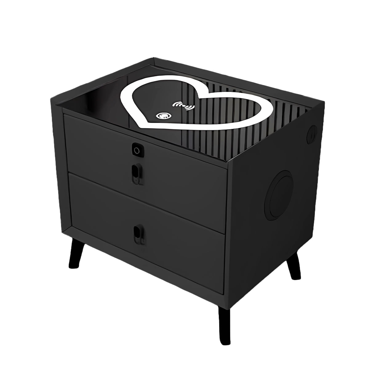 Mesa De Noche Smart Corazón con 2 Cajones | Negro