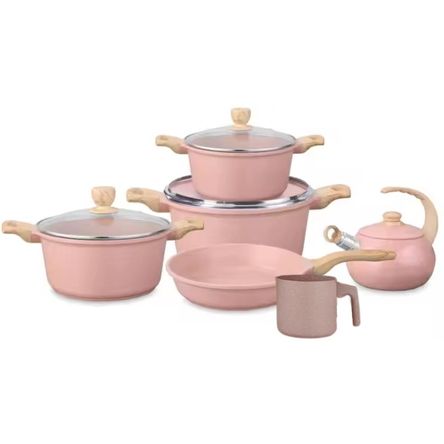 Juego de Olla de Roca Volcánica Antiadherente y Liviana por 10 Piezas Rosa Juego de Olla de Roca Volcánica Antiadherente y Liviana por 10 Piezas Rosa