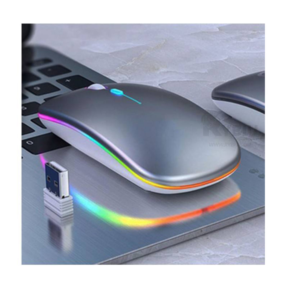 Mouse inalambrico recargable usb, led 8 colores (rgb) Color Plateado ...