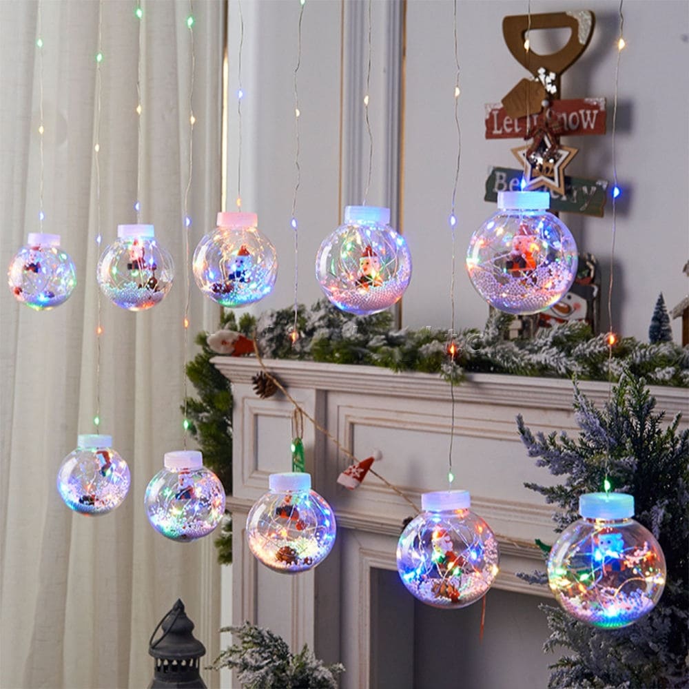 Cortina De Bolas Navideñas Con Luces Multicolor 3 X 1 Metro