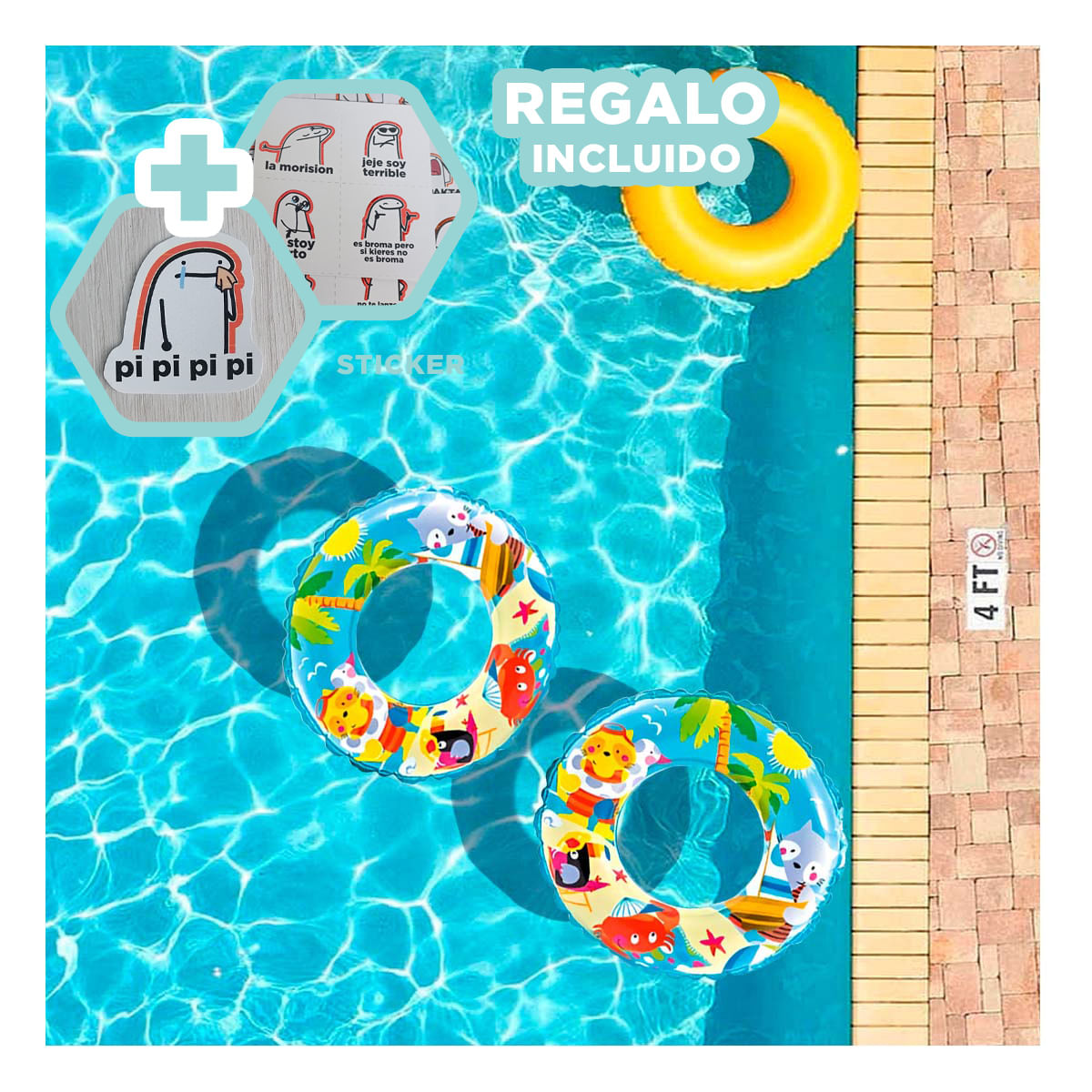 Flotador con Diseño Sofisticado Celeste Y+Regalo Stickers