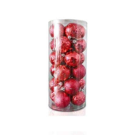 Set De Bolas Navideñas Rojas X24 Und - 6 Cm - Pmgf23059 - R