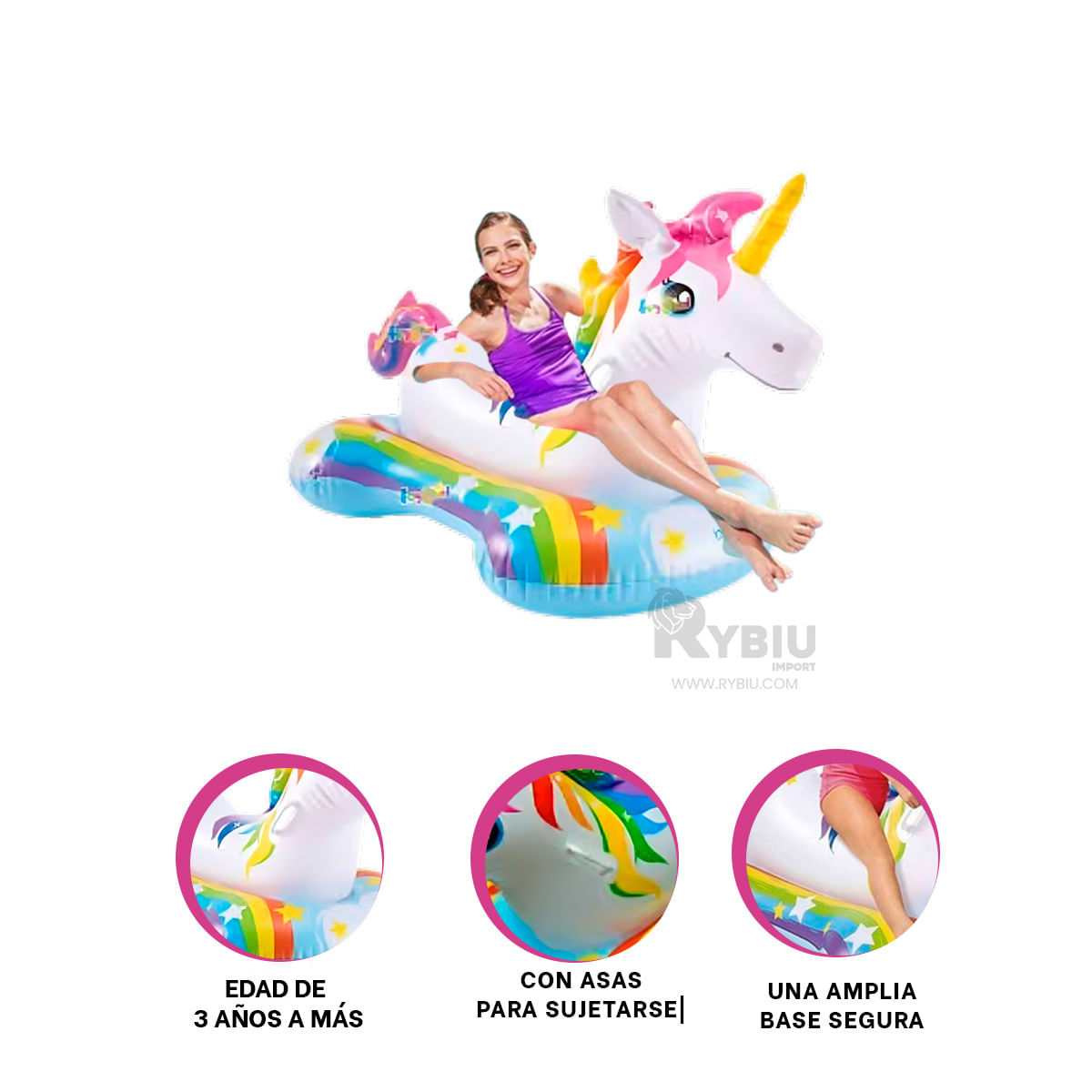 Flotante Inflable de Unicornio Y+Regalo Ligas para Peinar