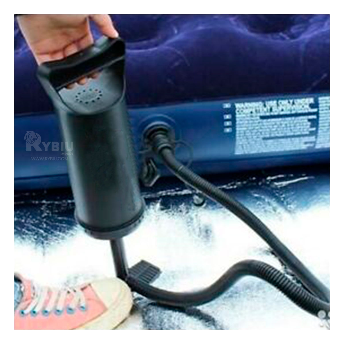 Inflador Manual 3 Valvulas con Mango Ergonomico en Negro