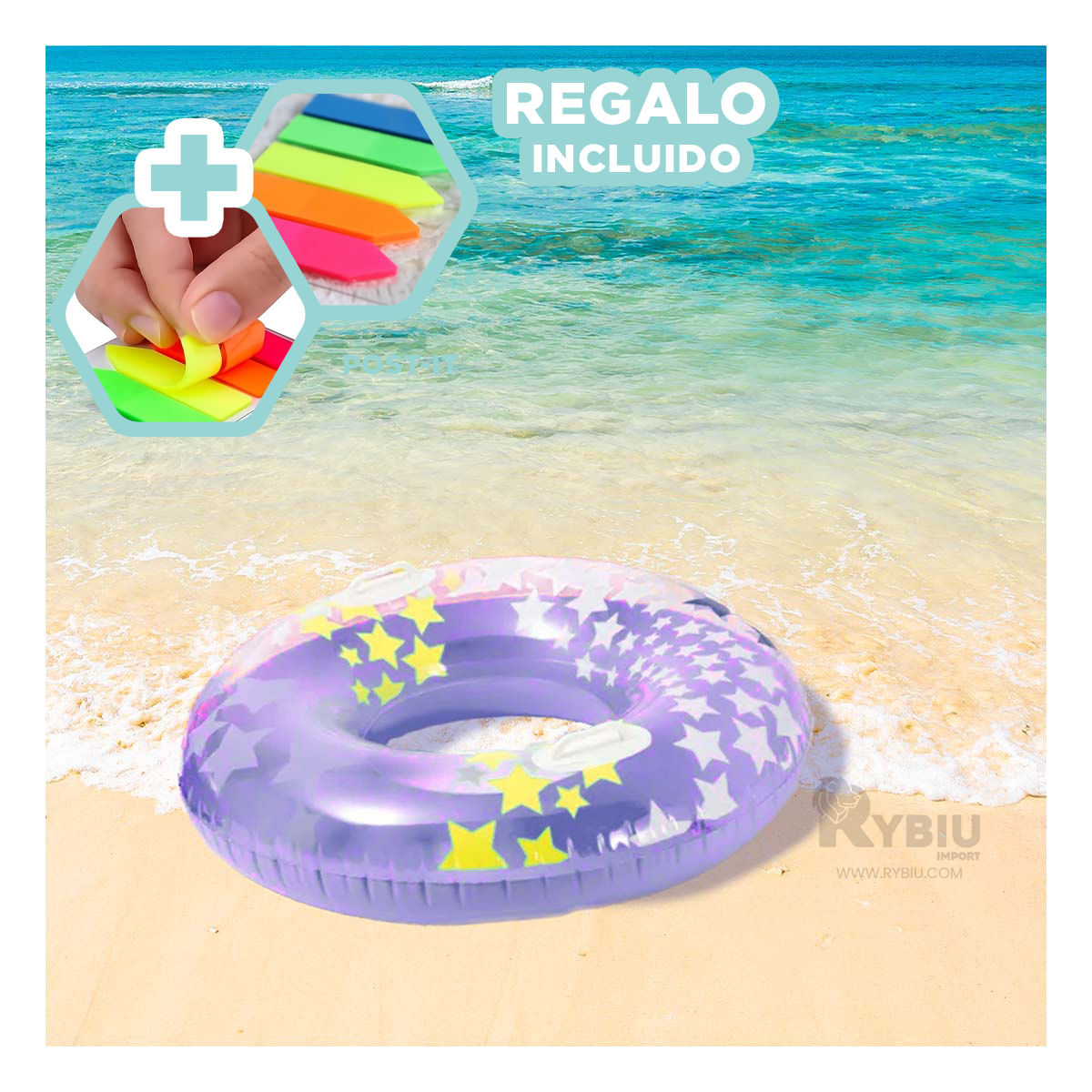 Salvavidas Llamativo en Color Morado Y+Post-it Adhesivos