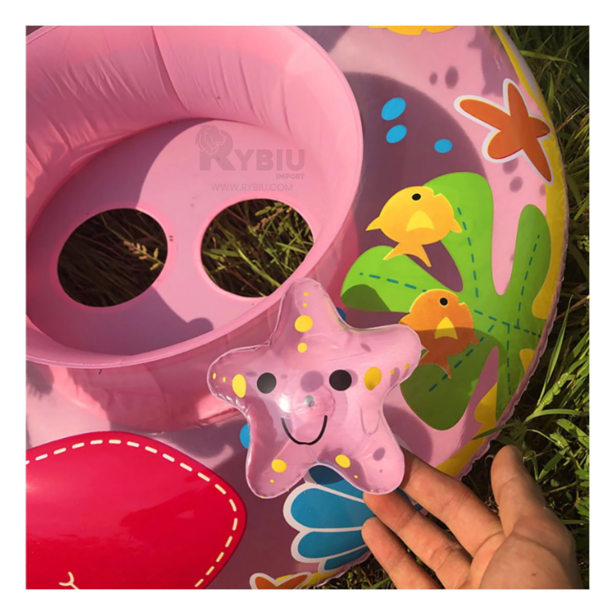 Inflable Util de Flor Color Rosado Y+Banderitas Adhesivas