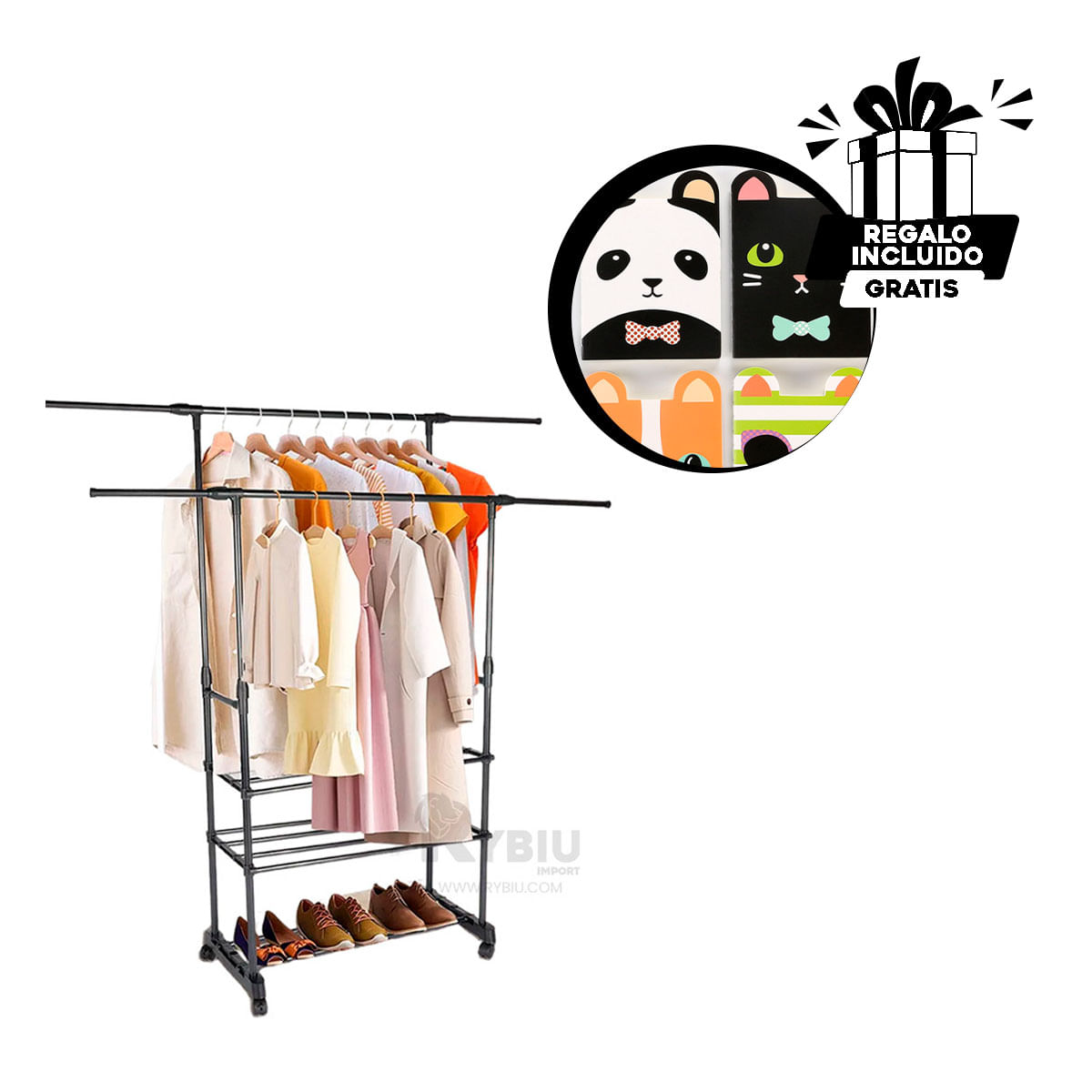 Perchero Util para Colgar Ropa de Color Negro Y+Agendita