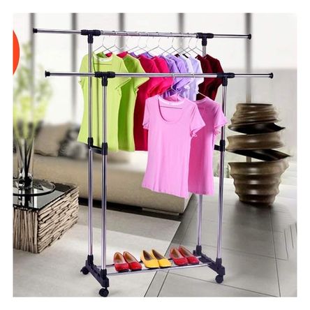 Colgador con Ruedas de 2 Niveles de Color Plomo Y+Stickers Colgador con Ruedas de 2 Niveles de Color Plomo Y+Stickers