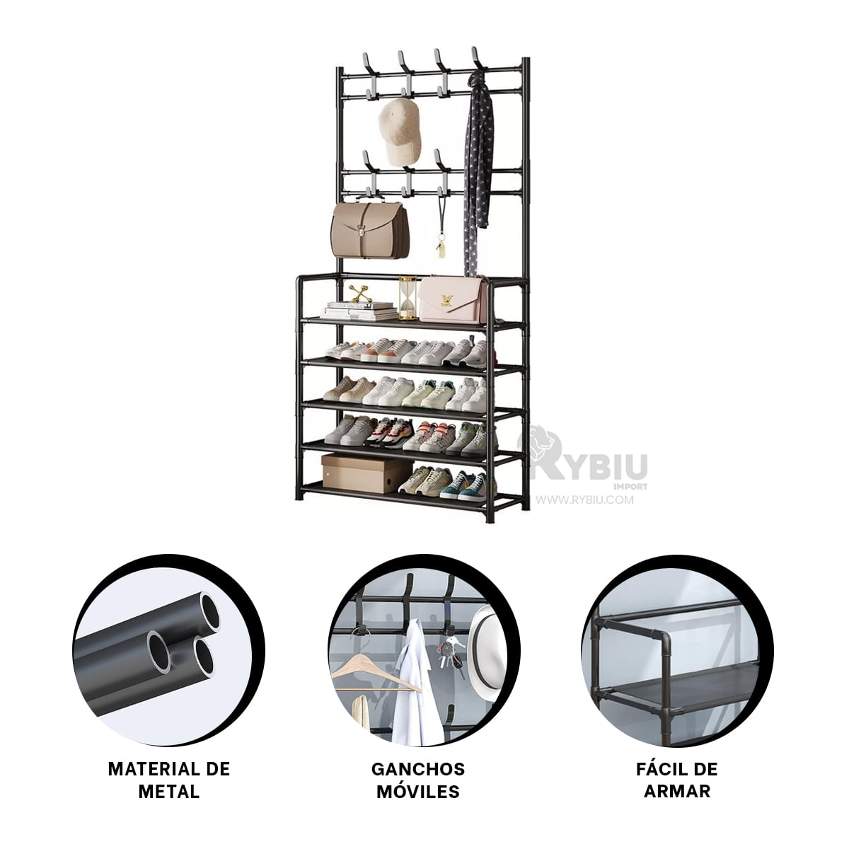 Rack para Zapatos con Ganchos en Negro Y+Post-it adhesivos