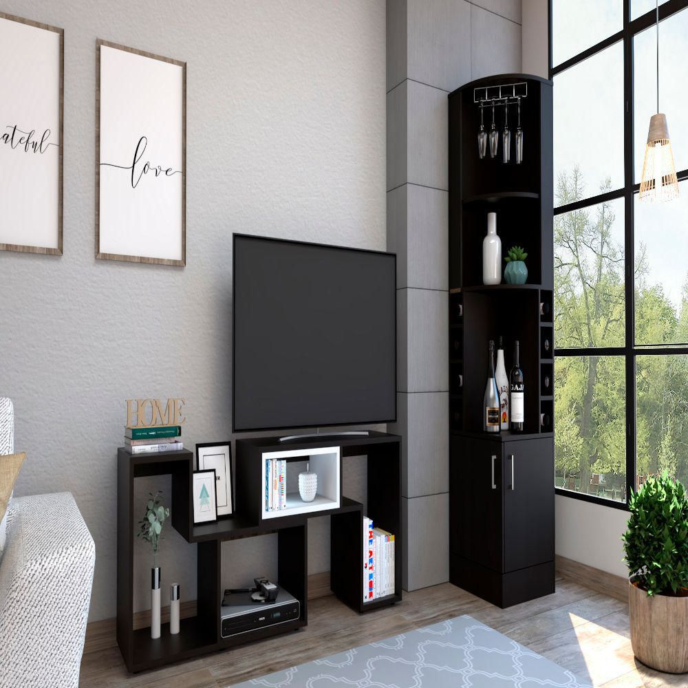 Bar Esquinero Kava + Mesa de TV Extensible 40"" Beijing - Wengue/Blanco