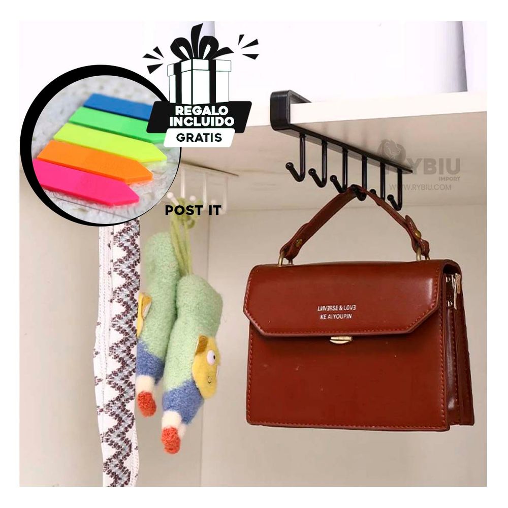 Ganchero para Colgar Tazas en Tono Negro Y+Post-it adhesivos Ganchero para Colgar Tazas en Tono Negro Y+Post-it adhesivos