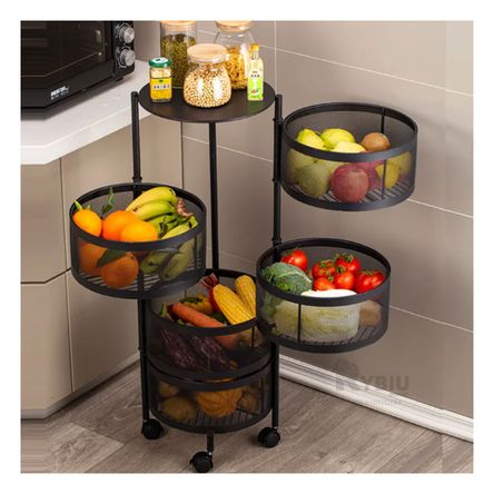 Estante Circular Con Ruedas Moderno de 5 Niveles Negro Estante Circular Con Ruedas Moderno de 5 Niveles Negro