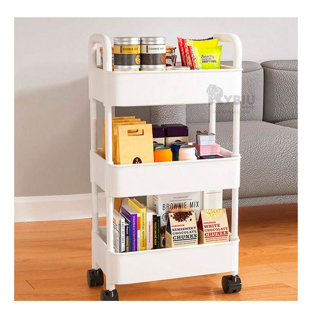 Estante de Cocina de 3 Niveles con Ruedas de Color Blanco Estante de Cocina de 3 Niveles con Ruedas de Color Blanco