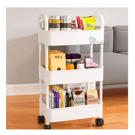Estante de Cocina de 3 Niveles con Ruedas de Color Blanco Estante de Cocina de 3 Niveles con Ruedas de Color Blanco