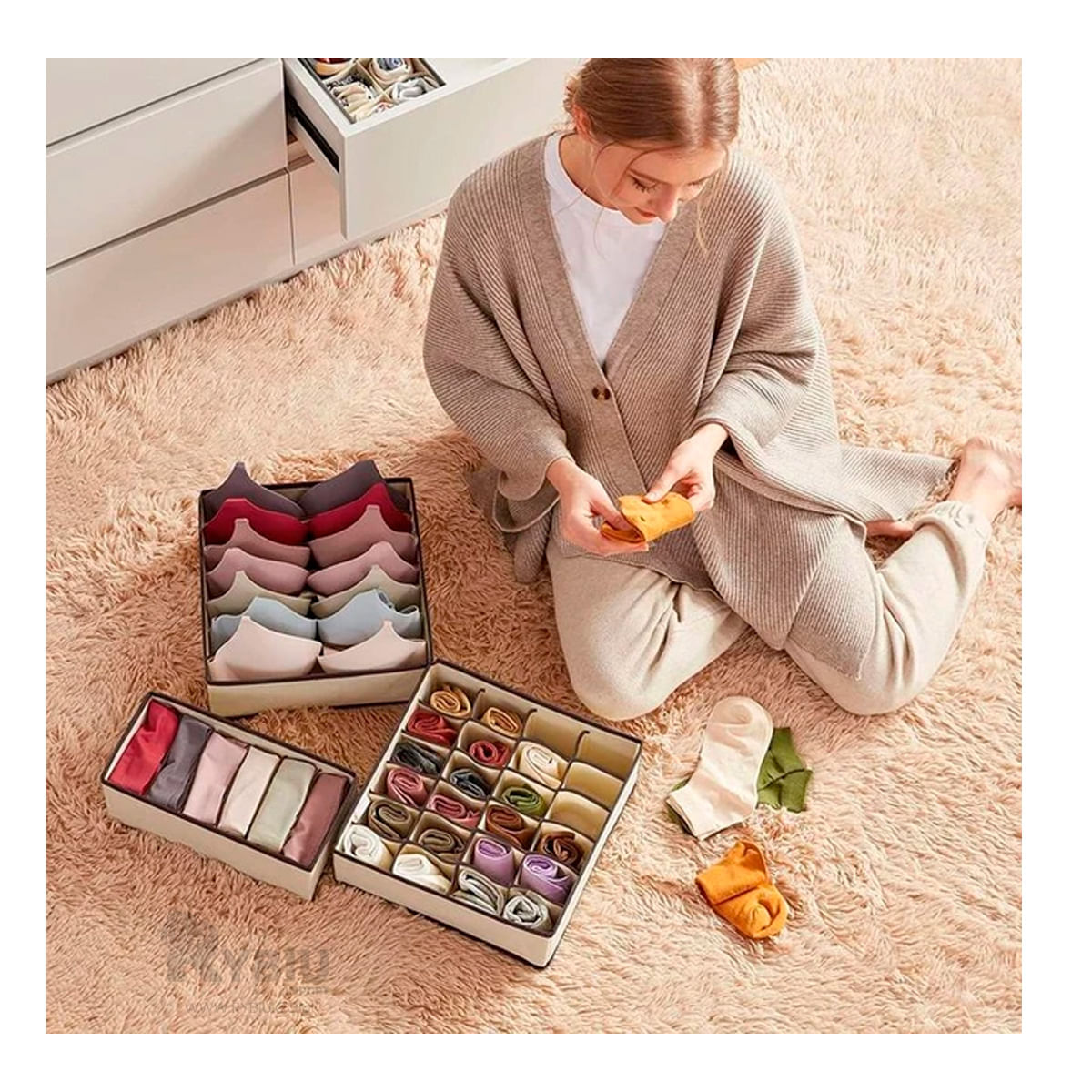 Set de 4 Organizadores de Cajon Ropa Interior Color Beige