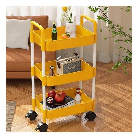 Estante de Cocina de 3 Niveles con Ruedas de Color Amarillo