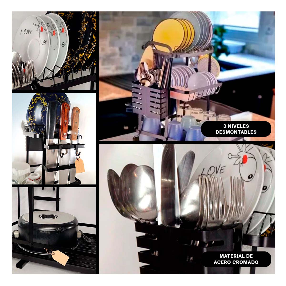 Escurridor con Soporte en Color Negro Y+Papel de Regalo