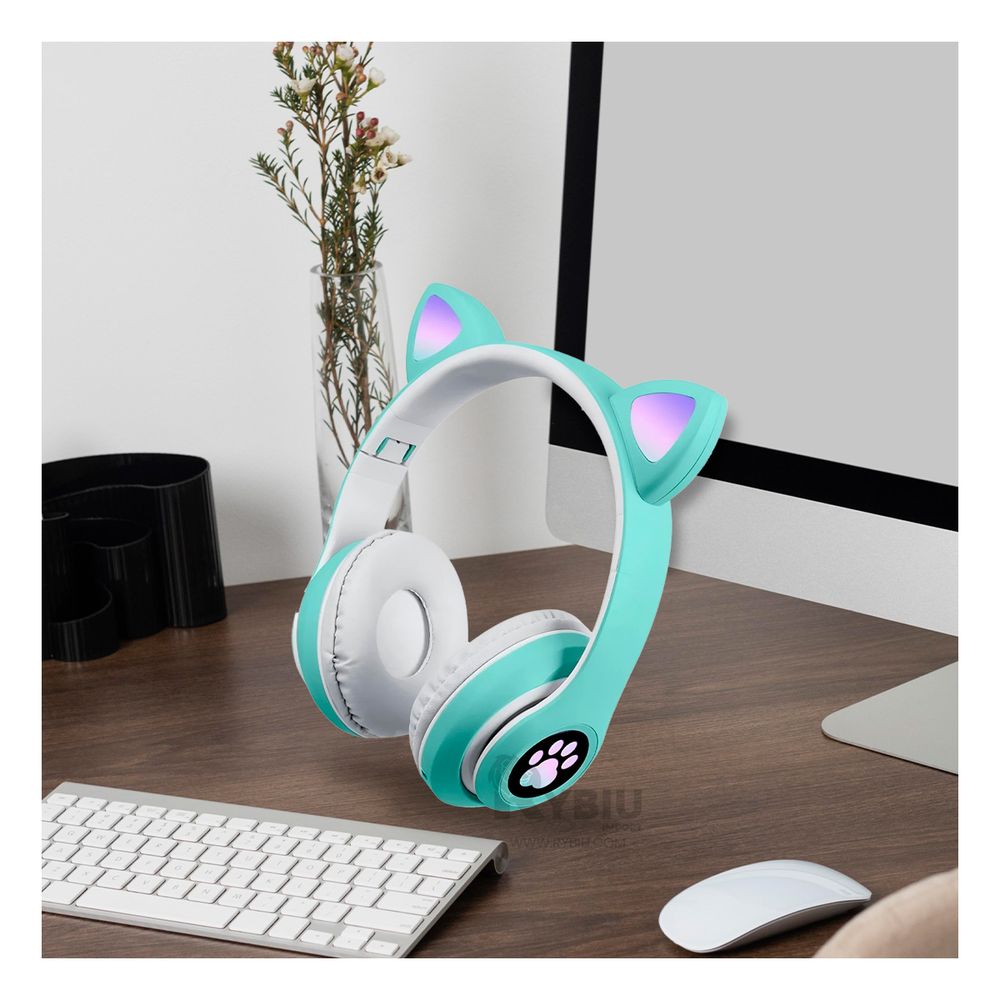 Audifonos con Diseño de Gato Color Verde Y+Papel de Regalo Audifonos con Diseño de Gato Color Verde Y+Papel de Regalo