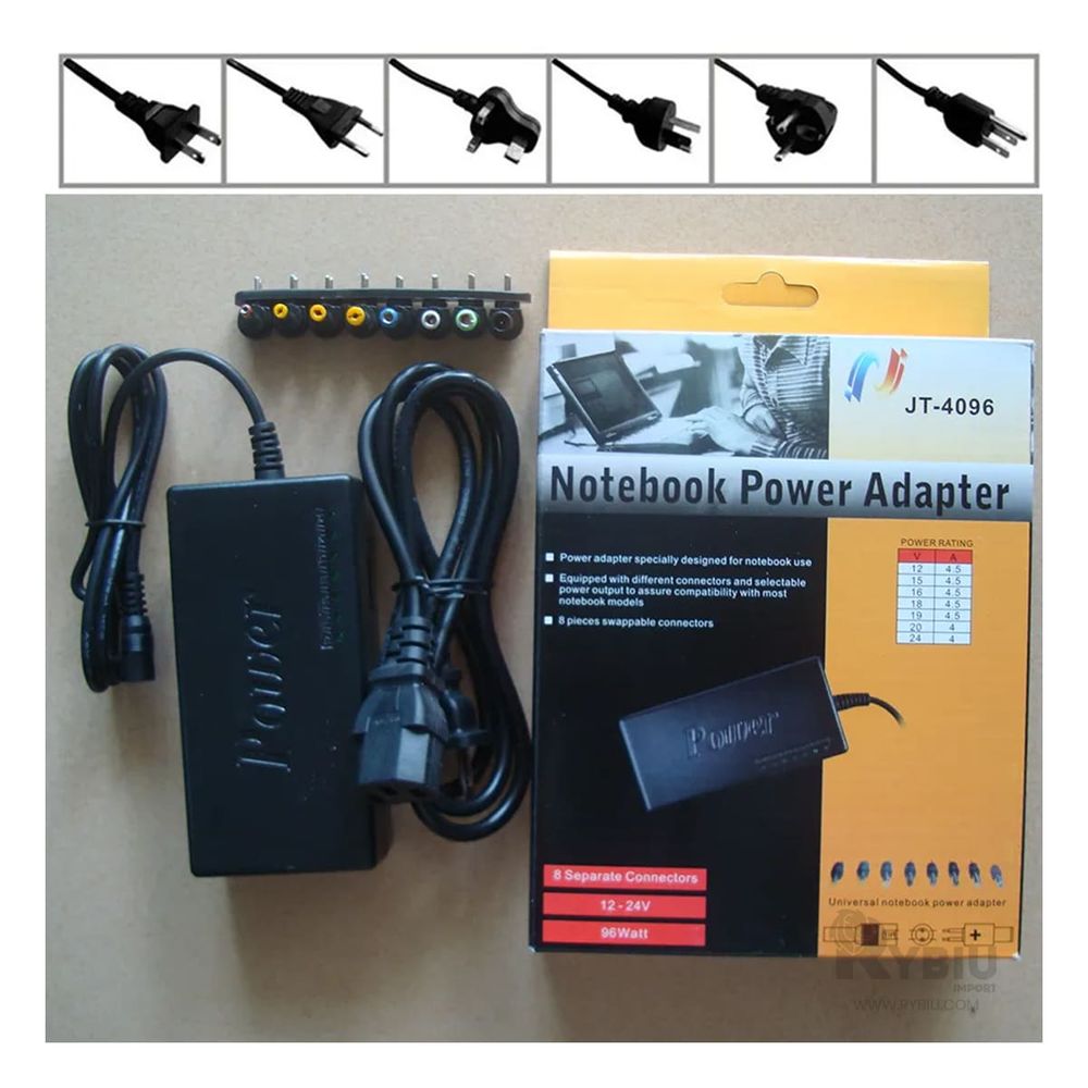Cargador Universal para Laptop con 7 Entradas en Tono Negro Cargador Universal para Laptop con 7 Entradas en Tono Negro