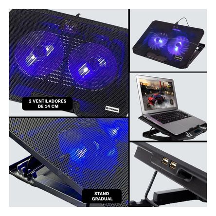 Cooler Diseño Ergonomico con 2 Ventiladores Potentes Negro Cooler Diseño Ergonomico con 2 Ventiladores Potentes Negro