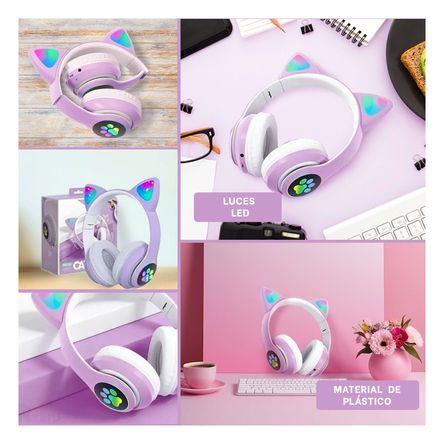 Audifonos Tipo Gato con Luces de Color Morado Audifonos Tipo Gato con Luces de Color Morado