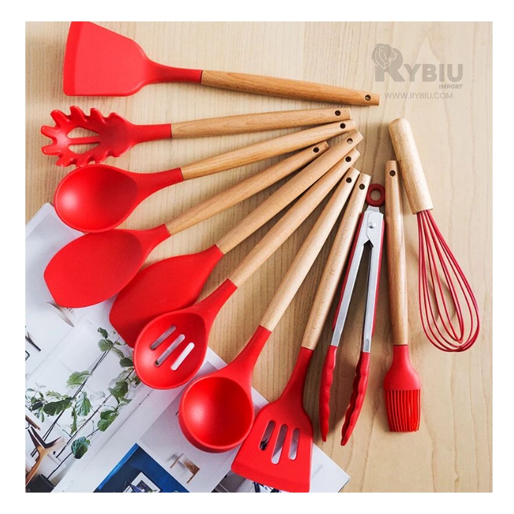 Kit 12 Utensilios de Silicona Ergonomico en Color Rojo Kit 12 Utensilios de Silicona Ergonomico en Color Rojo