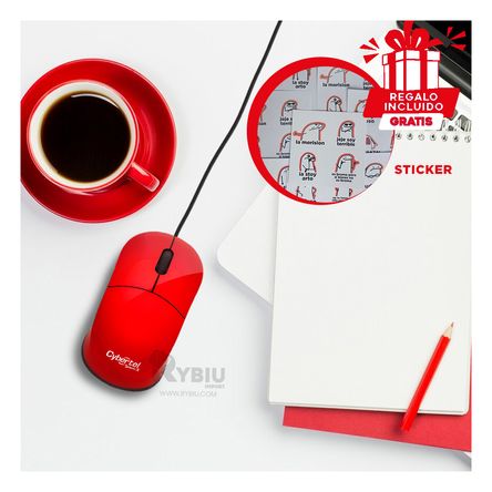 Mouse con Conexion USB en Color Rojo Y+Stickers Mouse con Conexion USB en Color Rojo Y+Stickers