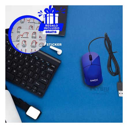 Mouse con Conexion USB en Color Azul Y+Stickers Mouse con Conexion USB en Color Azul Y+Stickers