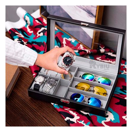 Organizador para 6 Relojes y 3 Lentes Elegante en Negro Organizador para 6 Relojes y 3 Lentes Elegante en Negro