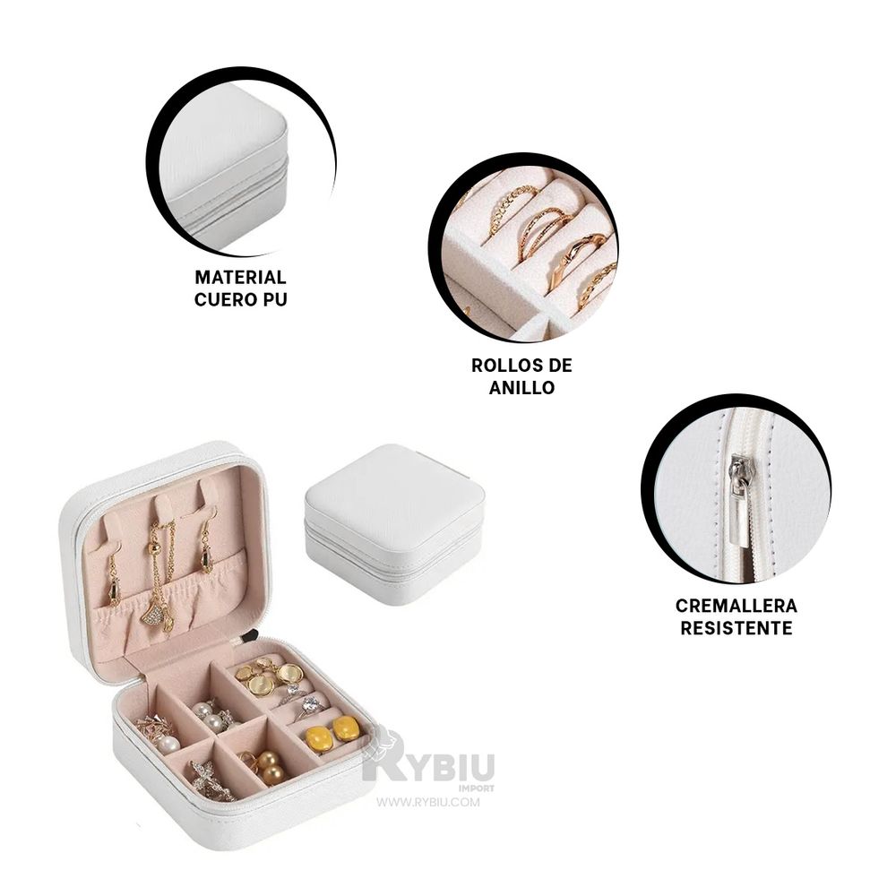 Mini Caja para Joyas con Cremallera Color Blanco Y+Stickers Mini Caja para Joyas con Cremallera Color Blanco Y+Stickers