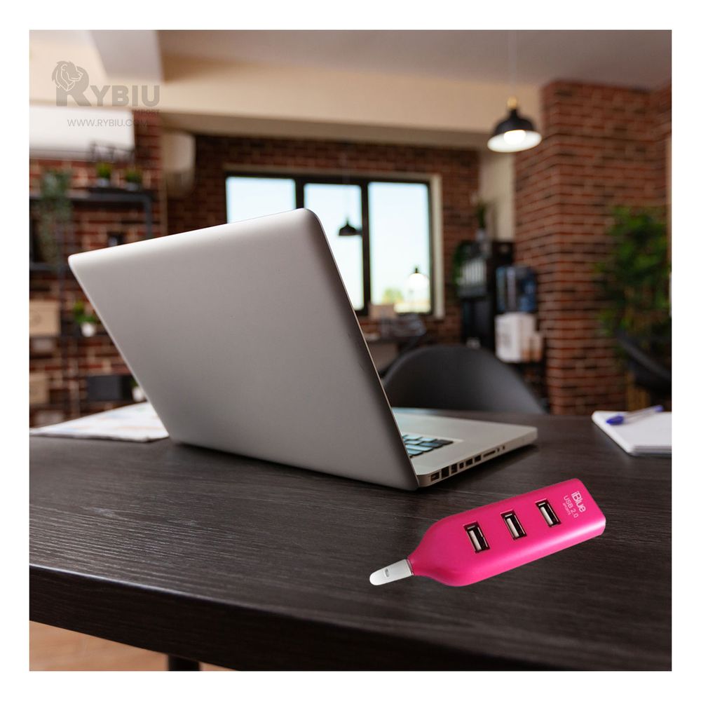 Hub Transportable 4 Puertos Usb 2.0 de Tono Fucsia Hub Transportable 4 Puertos Usb 2.0 de Tono Fucsia