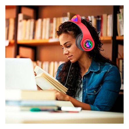 Audifonos Forma de Gato en Color Rojo Y+Stickers Audifonos Forma de Gato en Color Rojo Y+Stickers