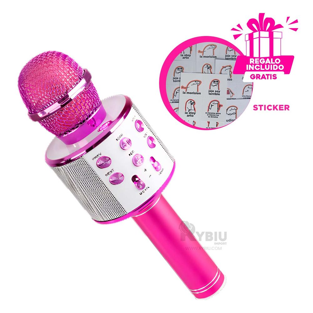 Microfono Moderno y Compacto en Color Fucsia Y+Stickers Microfono Moderno y Compacto en Color Fucsia Y+Stickers