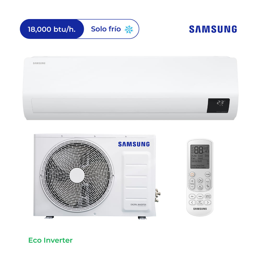 Aire Acondicionado Samsung Split De 18,000 btu/h Eco Inverter Frío Solo Aire Acondicionado Samsung Split De 18,000 btu/h Eco Inverter Frío Solo
