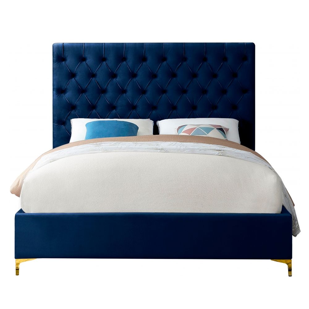 Cama Tapizada Capitoné LeMueble Adda Azul 1.5 Plz Cama Tapizada Capitoné LeMueble Adda Azul 1.5 Plz