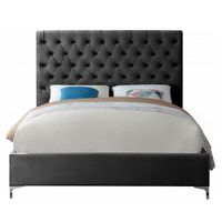 Cama Tapizada Capitoné LeMueble Abba Gris Oscuro 1.5 Plz