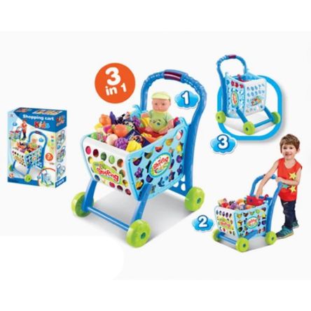 Carrito de Compras 3 en 1 con Muñeca Azul