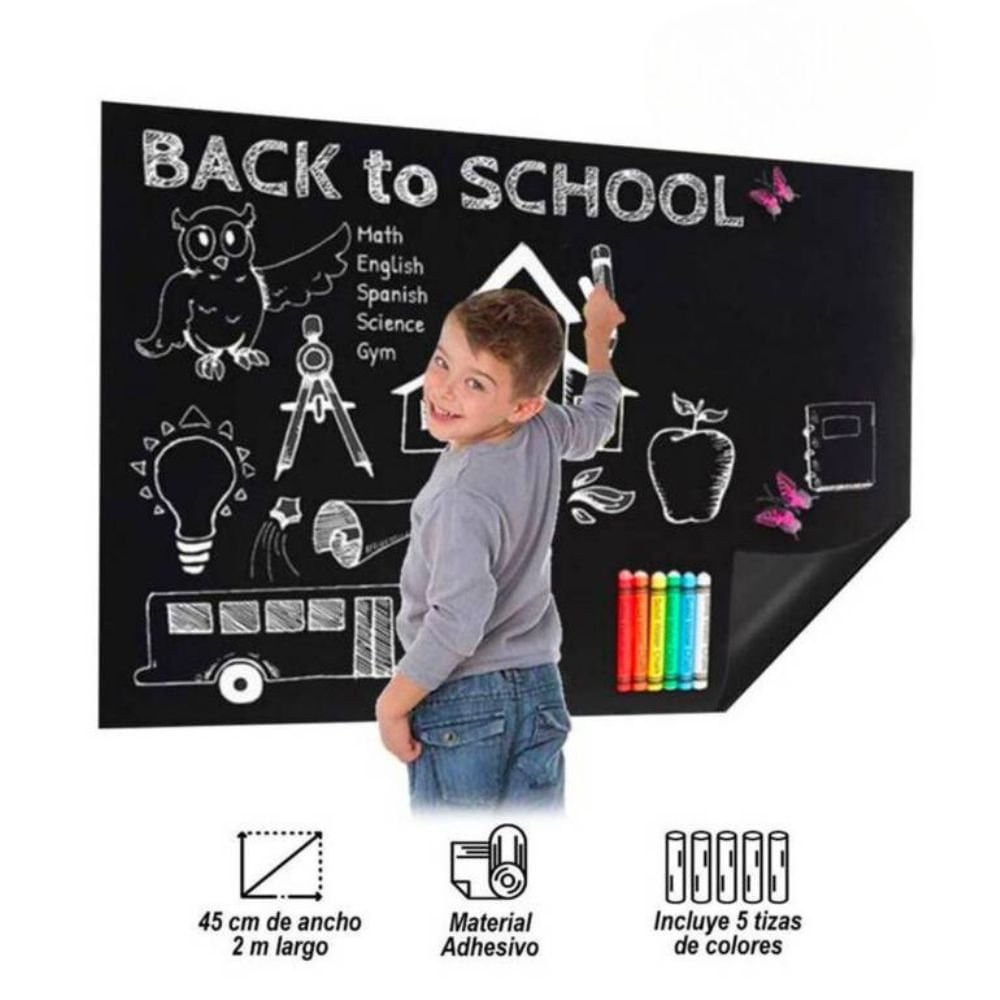 Pizarra Adhesiva Negra Multitarea + 5 Tizas