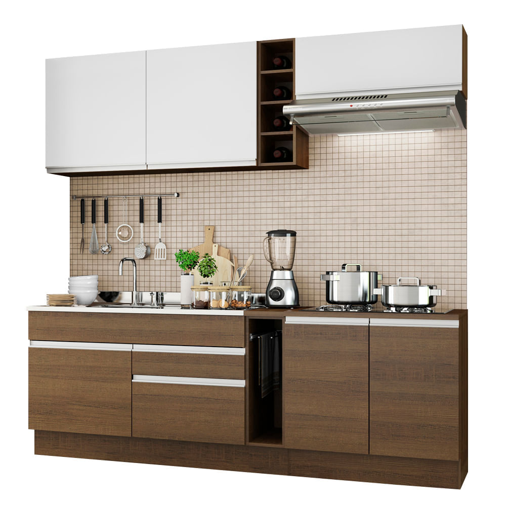Mueble de Cocina Integral Parma 220 cm Marrón/Marrón/Blanco 03