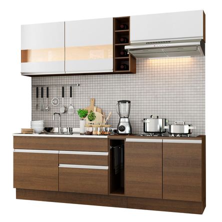 Mueble de Cocina Integral Parma 220 cm Marrón/Marrón/Blanco 02 Mueble de Cocina Integral Parma 220 cm Marrón/Marrón/Blanco 02