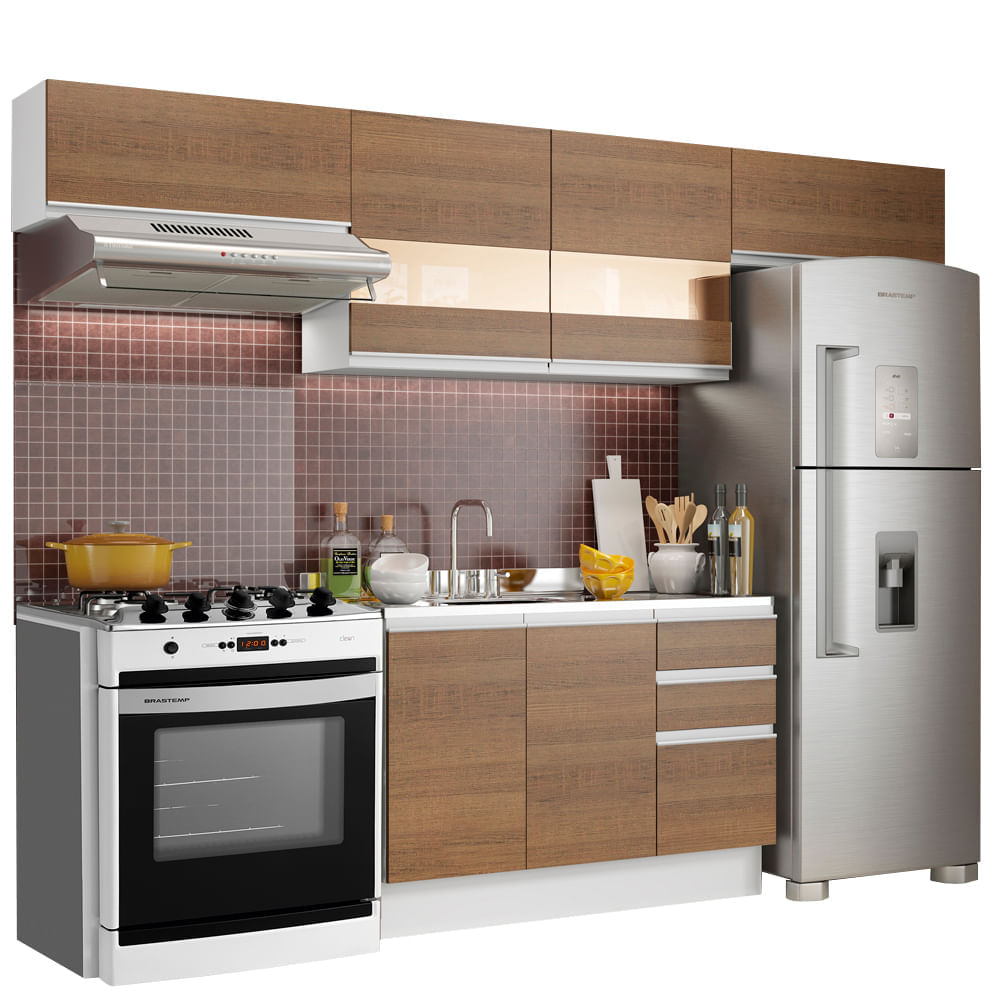 Mueble de Cocina Integral Marina 280 cm Blanco/Marrón 01