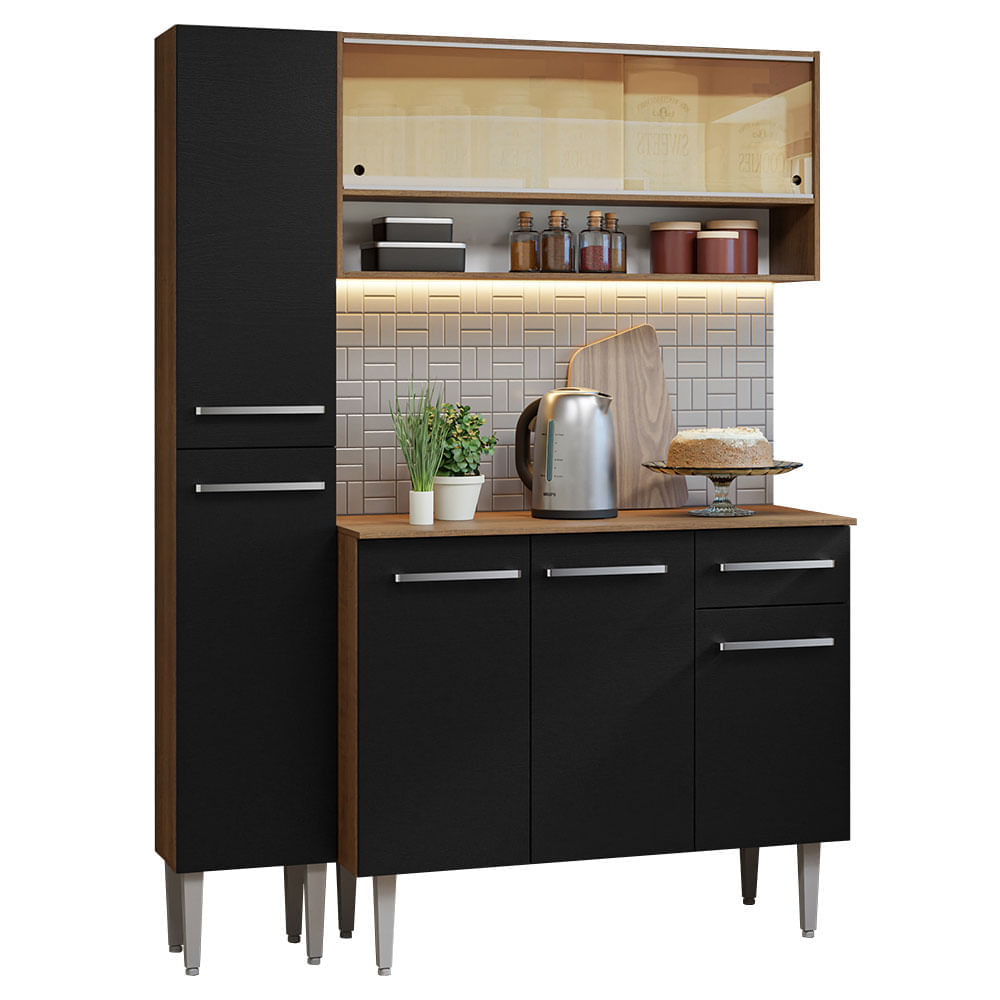 Mueble de Cocina Integral Emilly 137 cm Marrón/Negro 09 Mueble de Cocina Integral Emilly 137 cm Marrón/Negro 09