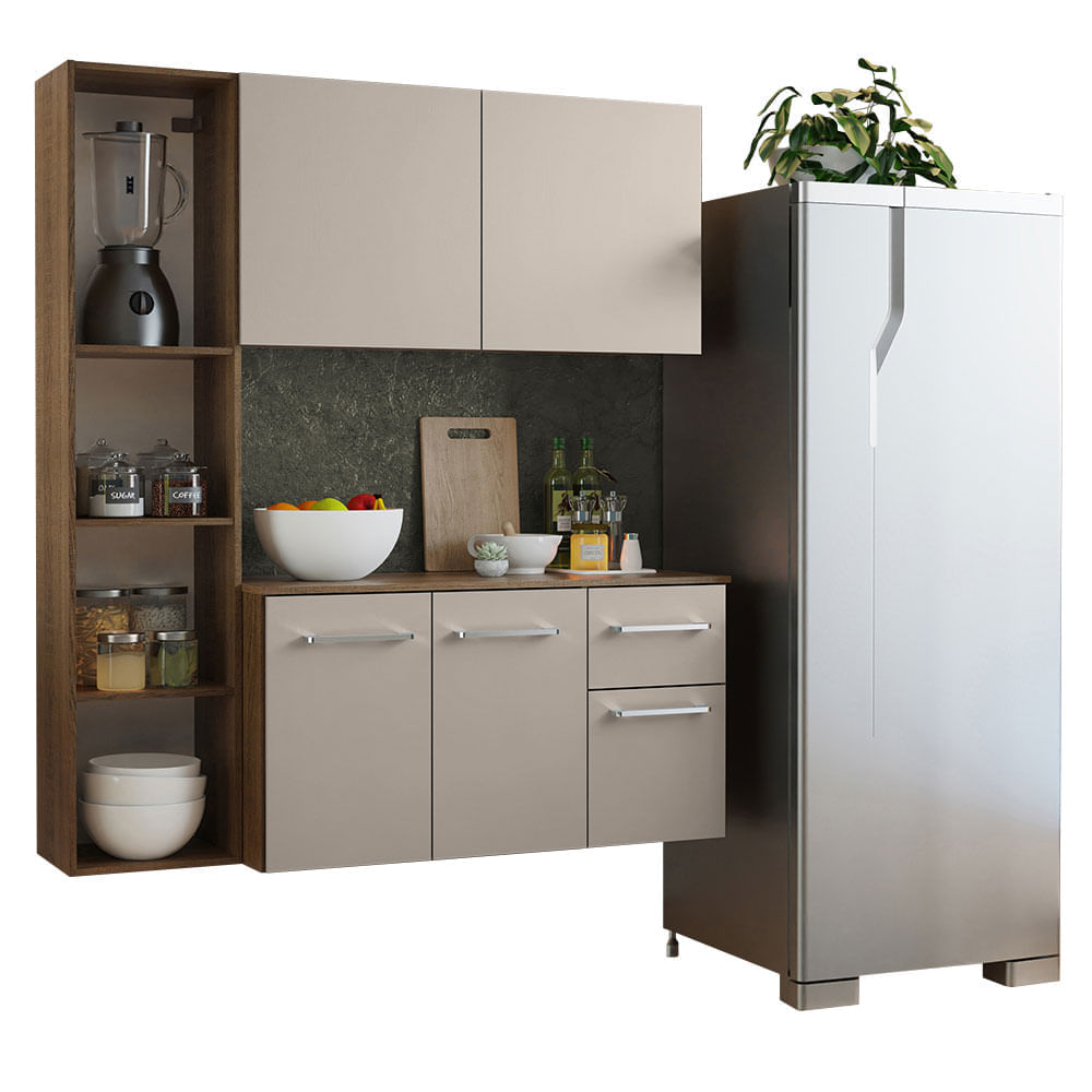 Mueble de Cocina Compacta Easy 120 cm Marrón/Crema Mueble de Cocina Compacta Easy 120 cm Marrón/Crema