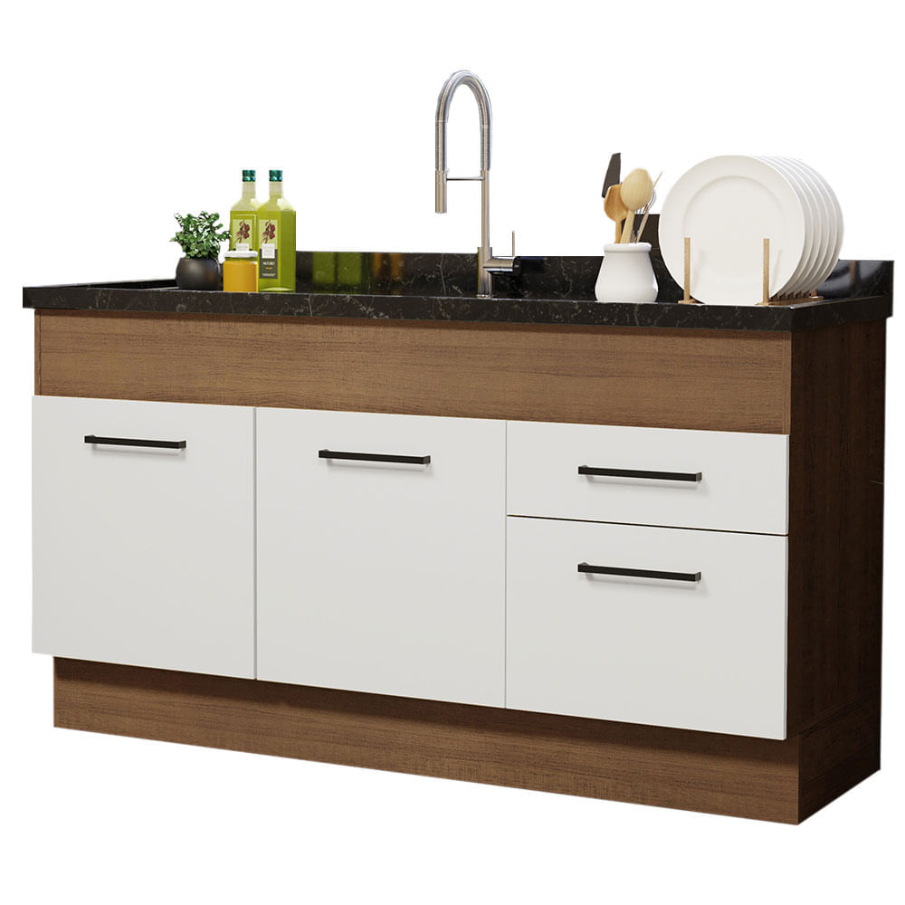 Mueble de Cocina 2 Puertas y 2 Cajones Agata 150 cm Marrón/Blanco
