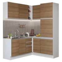 Mueble de Cocina Integral Esquinero Glamy 329 cm Blanco/Marrón 01